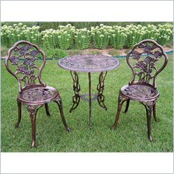 Oakland Living Rose Cast Aluminum 3 Piece Bistro Set in Antique Bronze
