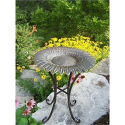 Oakland Living Sunflower Cast Aluminum Bird Bath on Tower Base In Antique Bronze