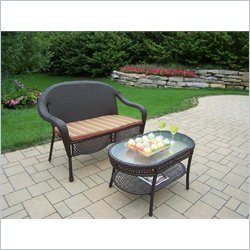 Oakland Living Elite Resin Wicker 2pc Loveseat and Coffee Table Set with Cushions