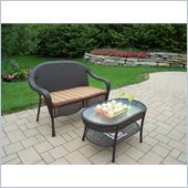 Oakland Living Elite Resin Wicker 2pc Loveseat and Coffee Table Set with Cushions