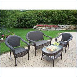 Oakland Living Elite Resin Wicker 4 Piece Seating Set in Coffee Finish