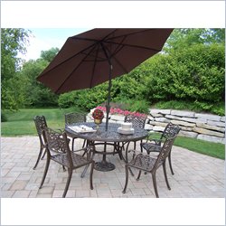 Oakland Living Mississippi 60 Inch 7pc Dining Set with Umbrella and Stand