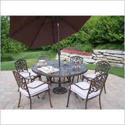 Oakland Living Mississippi 60 Inch 7pc Dining Set with Cushions Umbrella and Stand