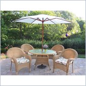 Oakland Living Resin Wicker 5pc Dining Set with Cushions Umbrella and Stand