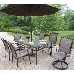 Oakland Living Cascade 7pc Dining Set with 2pc Umbrella Set in Coffee Finish