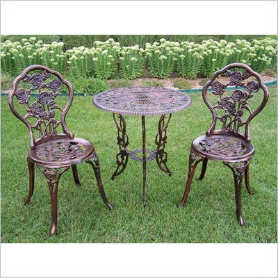 Oakland Living Rose Cast Aluminum 3 Piece Bistro Set in Antique Bronze