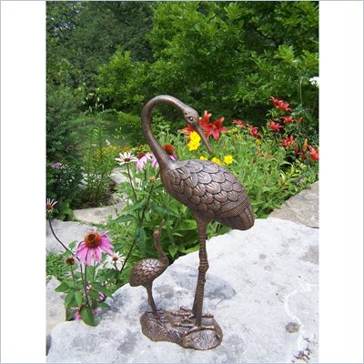 Oakland Living Nurturing Cast Iron Cranes Statue in Antique Bronze