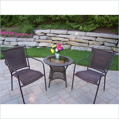 Oakland Living Resin Wicker Straight Back 3 Piece Set in Coffee Finish