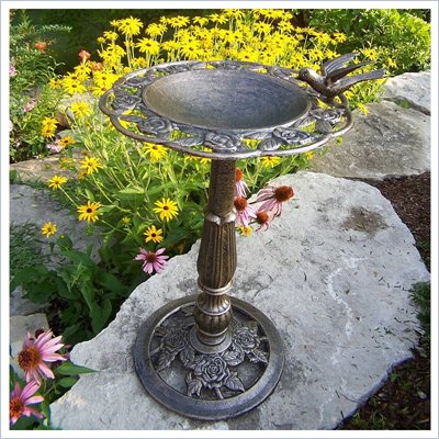 Oakland Living Antique Bronze Rose Birdbath