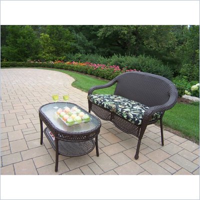 Oakland Living Elite Resin Wicker 2pc Loveseat and Coffee Table Set with Cushions