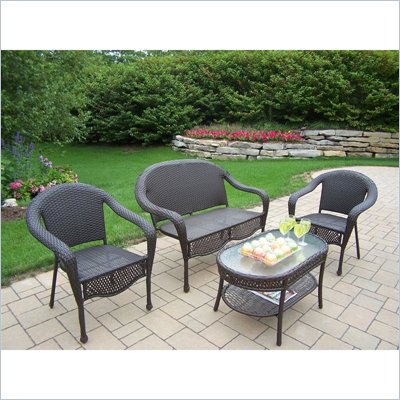 Oakland Living Elite Resin Wicker 4 Piece Seating Set in Coffee Finish