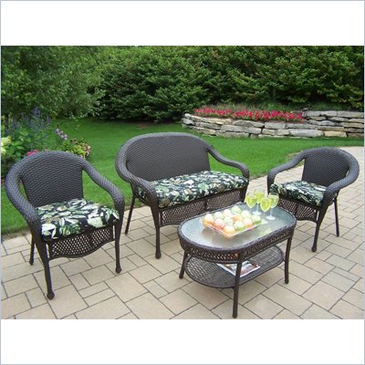 Oakland Living Elite Resin Wicker 4pc Seating Set with Cushions