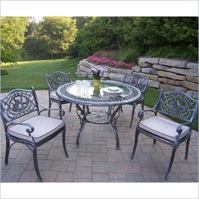 Oakland Living Mississippi 48 Inch Glass Top Hummingbird 5pc Dining Set with Cushions