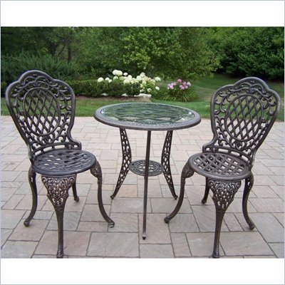 Oakland Living Mississippi Antique Bronze 3-piece Bistro Set with Glass Top
