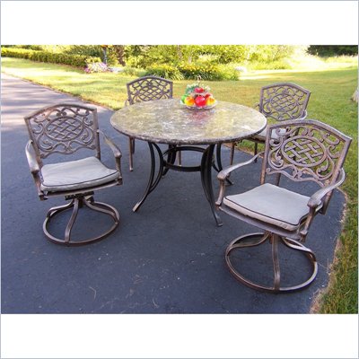 Oakland Living Stone Art 48 Inch Mississippi 5pc Dining Set with Swivel Chairs and Cushions