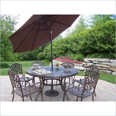 Oakland Living Mississippi 60 Inch 7pc Dining Set with Umbrella and Stand