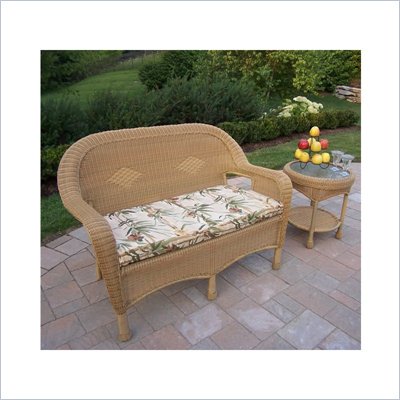 Oakland Living Resin Wicker 2pc Loveseat and Side Table Set with Cushions