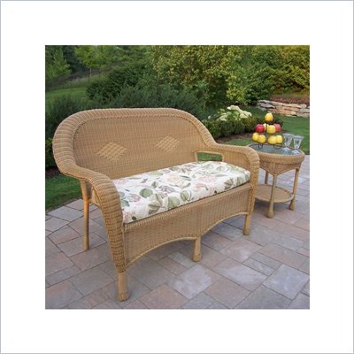 Oakland Living Resin Wicker 2pc Loveseat and Side Table Set with Cushions