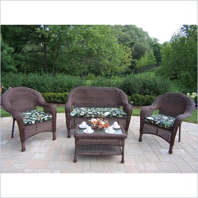 Oakland Living Resin Wicker 4pc Seating Set with Cushions