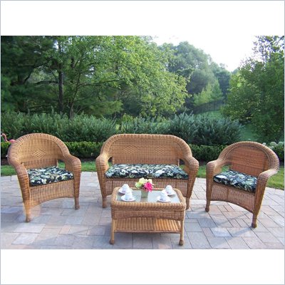 Oakland Living Resin Wicker 4pc Seating Set with Cushions