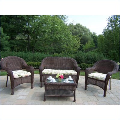 Oakland Living Resin Wicker 4pc Seating Set with Cushions