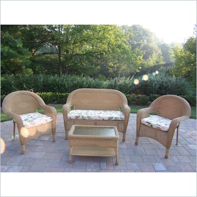 Oakland Living Resin Wicker 4pc Seating Set with Cushions