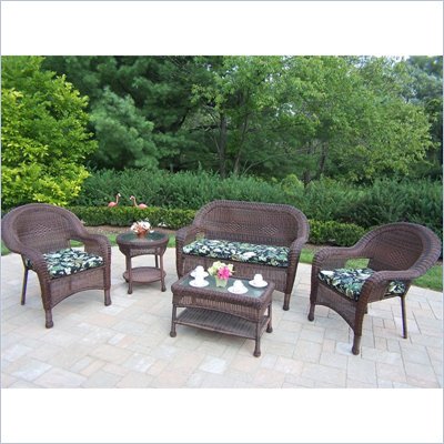 Oakland Living Resin Wicker 5pc Seating Set with Cushions