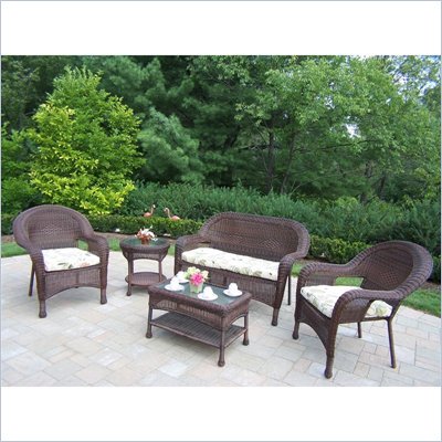 Oakland Living Resin Wicker 5pc Seating Set with Cushions