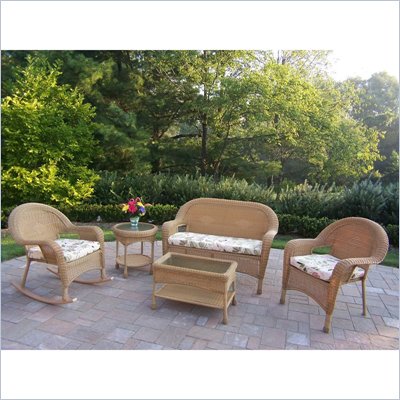 Oakland Living Resin Wicker 5pc Seating Set with Cushions