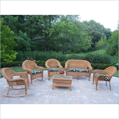 Oakland Living Resin Wicker 6pc Seating Set with Cushions