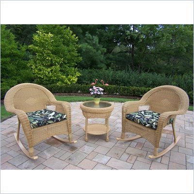 Oakland Living Resin Wicker 3pc Rocker Set with Cushions