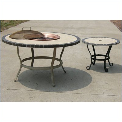 Oakland Living Stone Art 42 Inch Conversation Table and Copper Fire Pit Set
