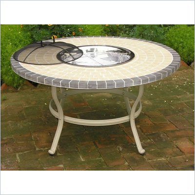Oakland Living Stone Art 42 Inch Conversation Table and Stainless Steel Ice Bucket Set