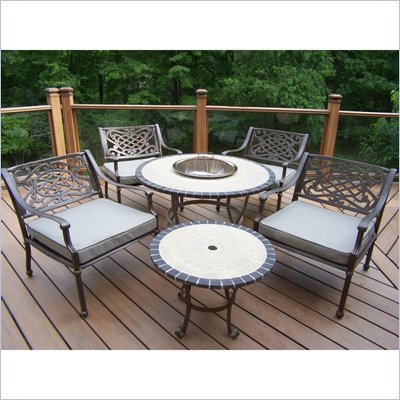 Oakland Living Stone Art 42 Inch 6pc Tacoma Deep Seating Conversation Set with Stainless Steel Ice Bucket