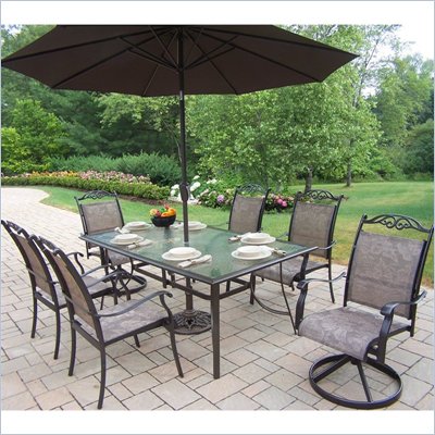 Oakland Living Cascade 7pc Dining Set with 2pc Umbrella Set in Coffee Finish