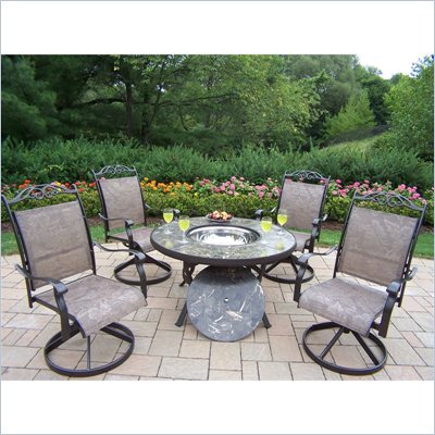 Oakland Living Stone Art 44 Inch Deep Seating 5pc Chat Set with Swivel Chairs and Ice Bucket