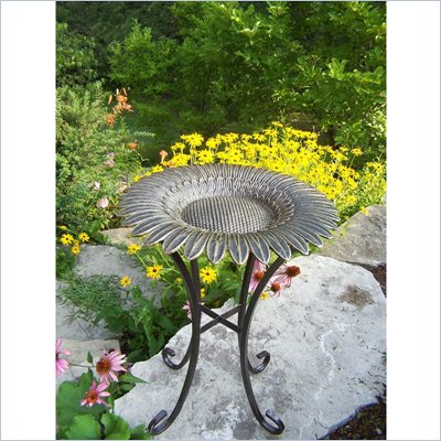 Oakland Living Sunflower Cast Aluminum Bird Bath on Tower Base In Antique Bronze