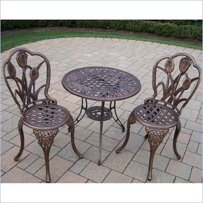 Oakland Living Tulip 3pc Bistro Set in Antique Bronze Finish