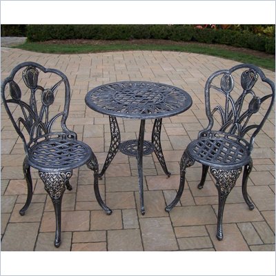 Oakland Living Tulip 3pc Bistro Set in Antique Pewter Finish