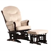 Dutailier Sleigh Glider and Ottoman Set in Espresso and Light Beige