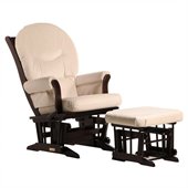 Dutailier Sleigh Glider and Ottoman Set in Espresso and Light Beige