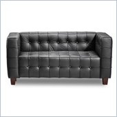 ZUO Button Modern Italian Leather Love Seat in Black