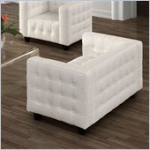 ZUO Button Modern Italian Leather Love Seat in White