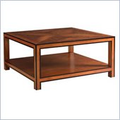 Lexington Hancock Park Van Ness Square Coffee Table with Cognac Wood Finish and Obsidian Trim Accents