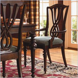 Lexington Barclay Square Wellesley Fabric Dining Arm Chair in Distressed Cherry Finish