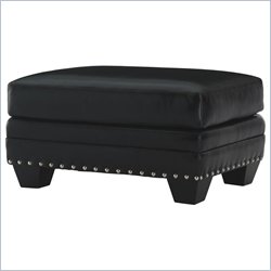 Lexington Black Ice Sapphire Rectangular Ottoman in Black Leather