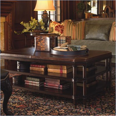 Lexington Barclay Square Spencer Rectangle Leather Top Coffee Table in Cherry 