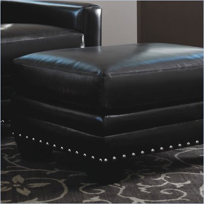 Lexington Black Ice Sapphire Rectangular Ottoman in Black Leather