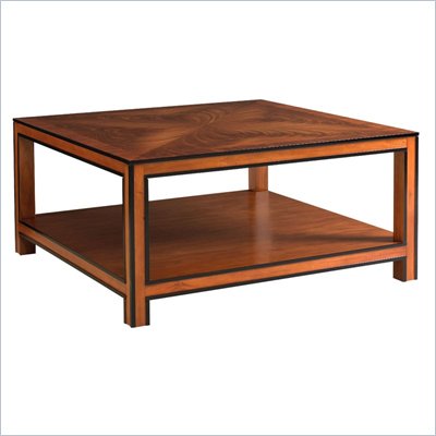 Lexington Hancock Park Van Ness Square Coffee Table with Cognac Wood Finish and Obsidian Trim Accents