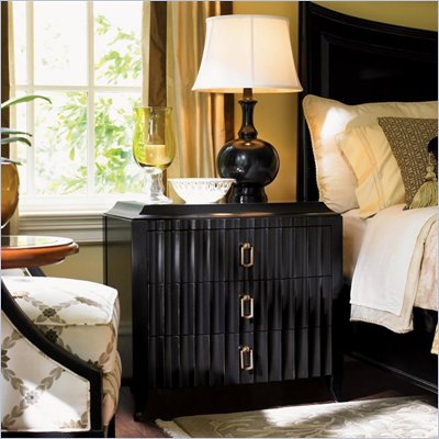 Lexington Hancock Park Glendale 3 Drawer Night Stand with Mirrored Top in Obsidian